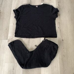 Magaschoni 100% Organic Cotton Gauze Popover Top pants Black Lagenlook‎
